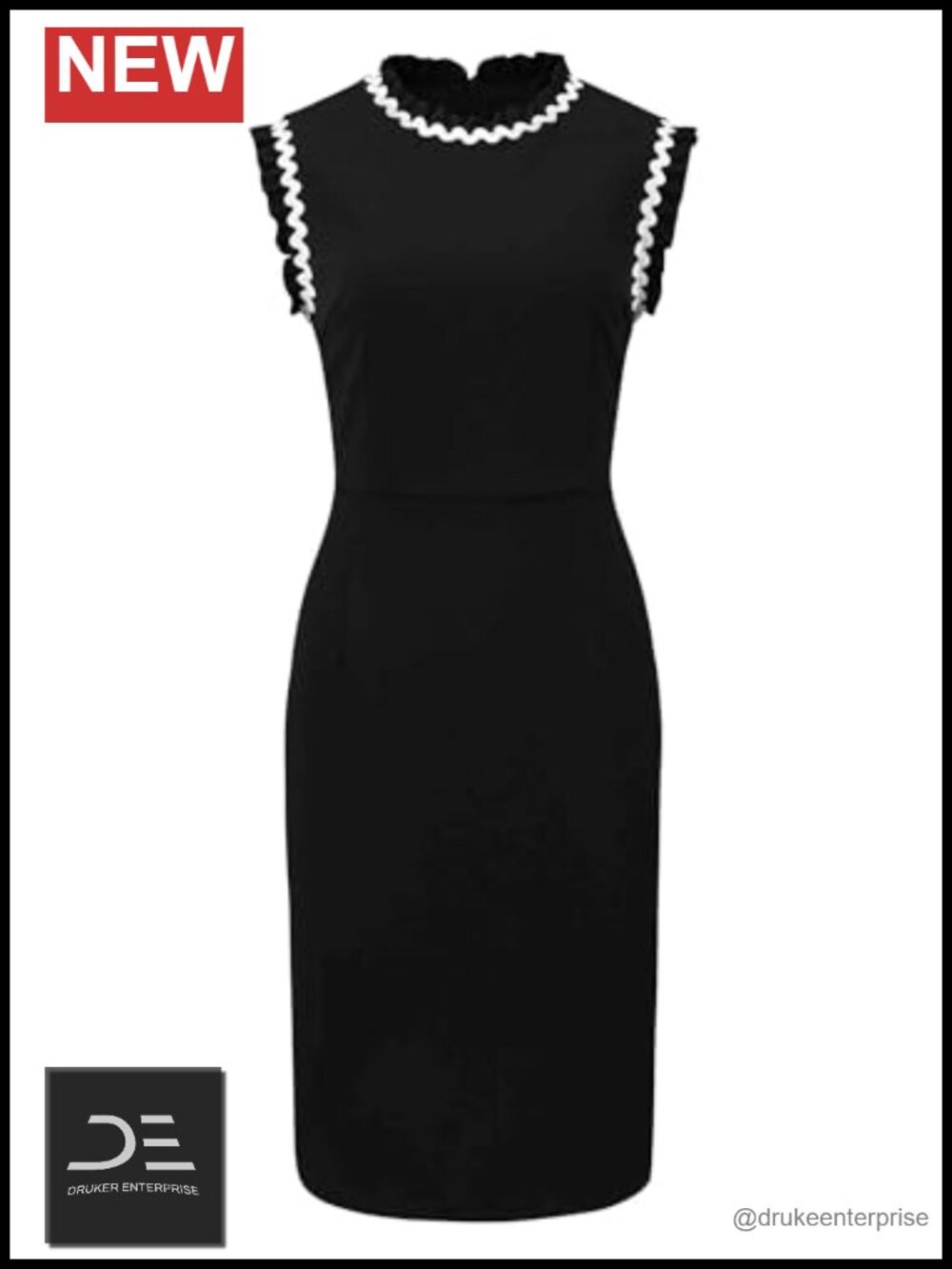 Sleeveless Sheath Dress Ruffle Mock Neck Knee Length Work Office